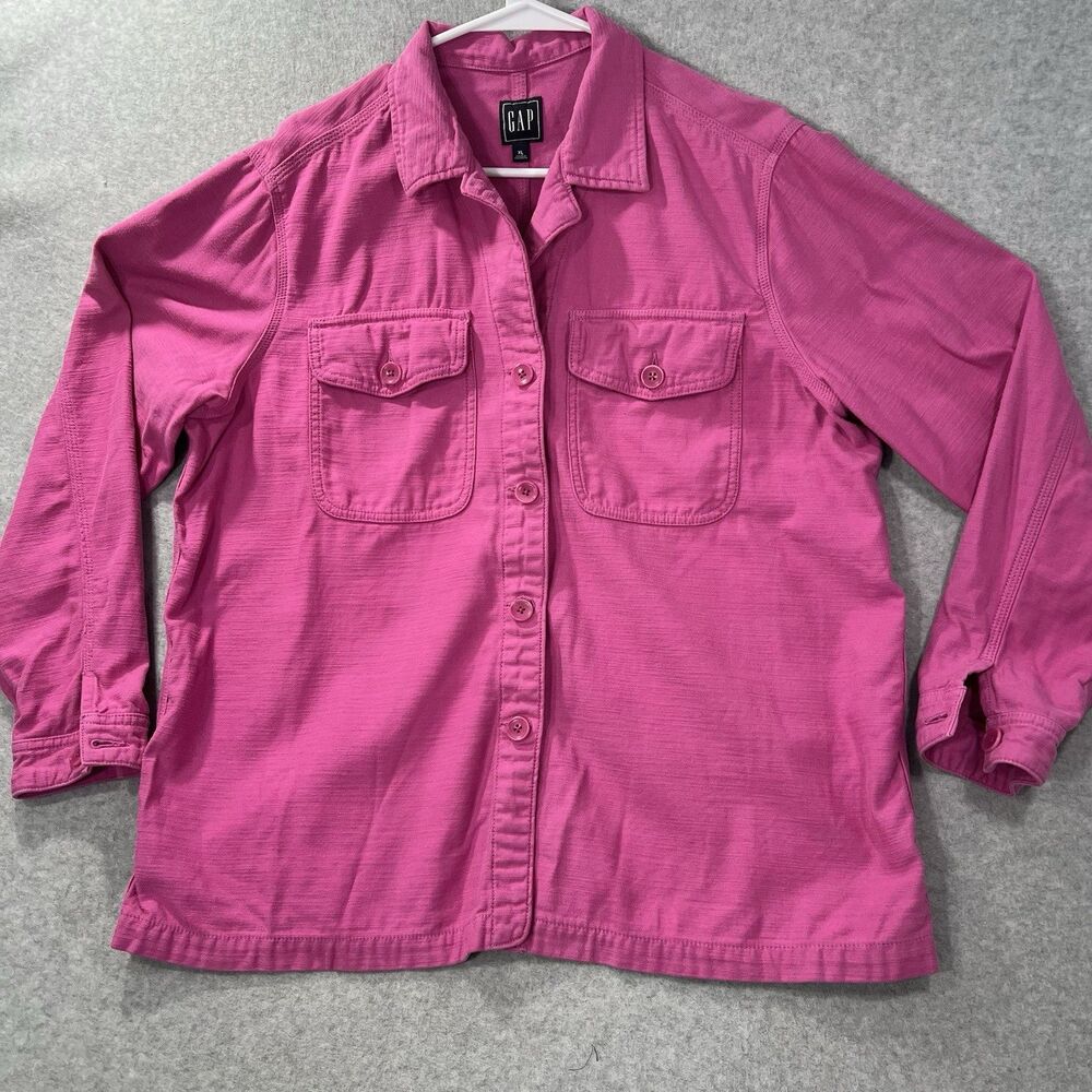 Gap Cotton Shirt Jacket Womens XL  Pink Pockets Long Sleeve straight hem